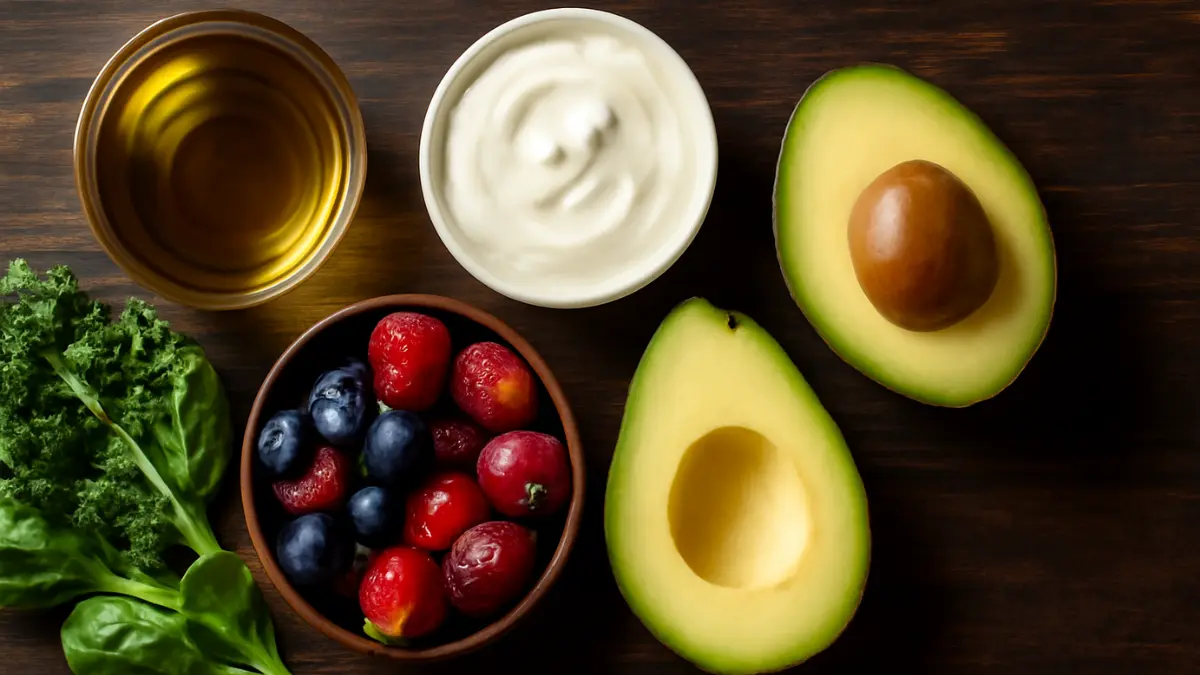 Healthy foods that help reduce stubborn belly fat in women including avocados and green tea
