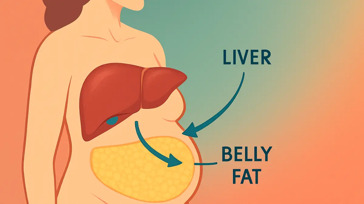 Liver function connection to stubborn belly fat in women medical illustration