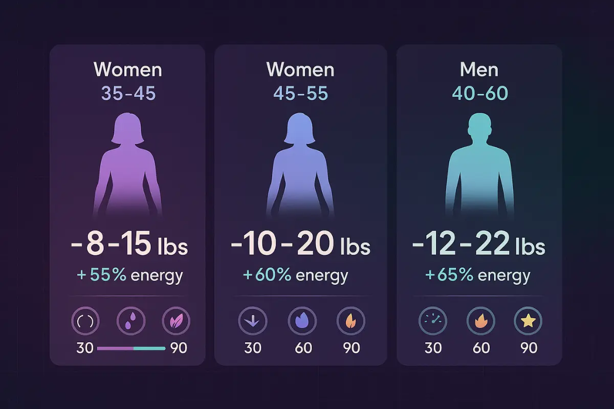 Mitolyn customer testimonials and results by age group chart
