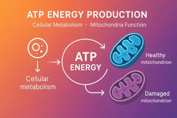 Diagram showing ATP cellular energy production in mitochondria