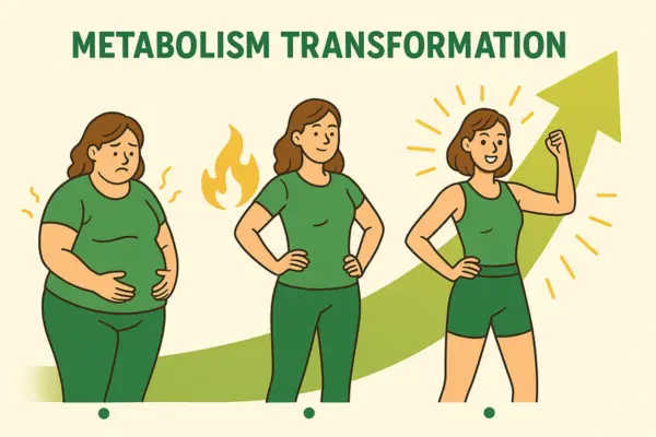 Infographic showing a metabolic transformation success journey timeline